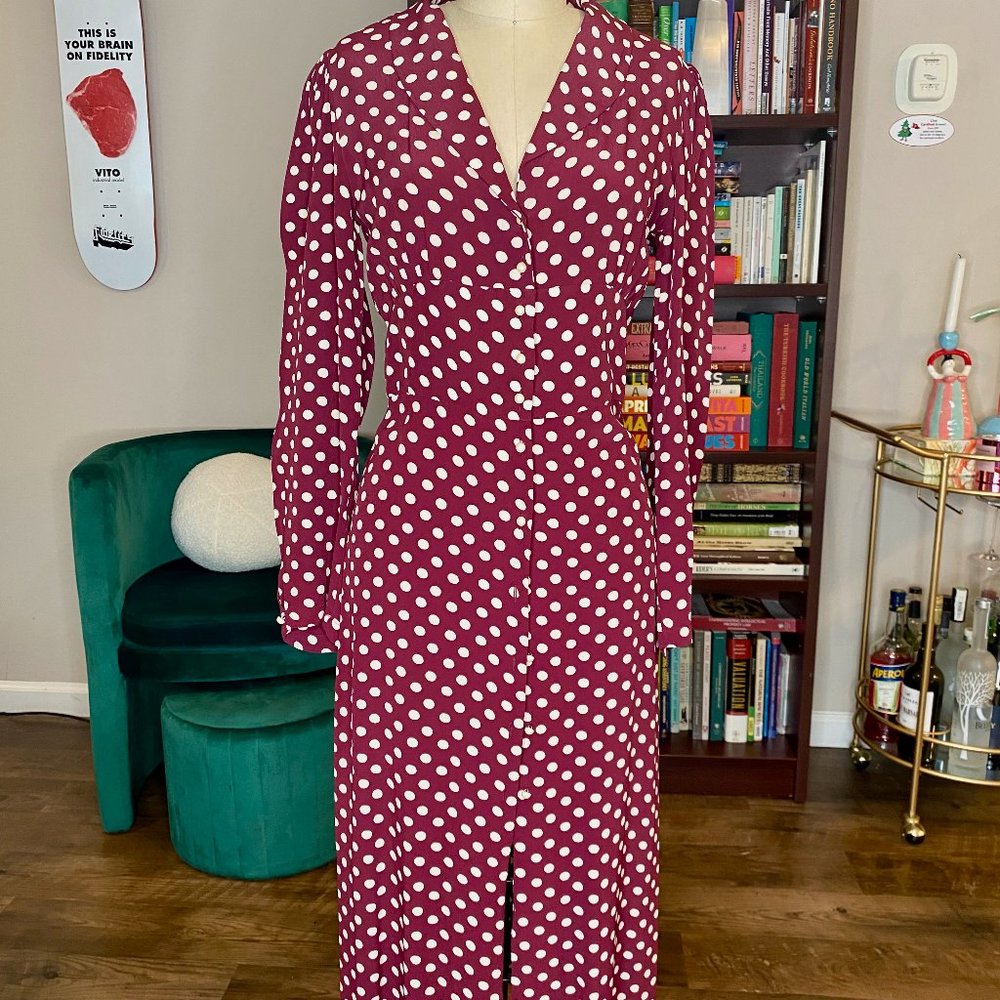 Rouje Paris Polka Dot Maroon Dress S XS 34